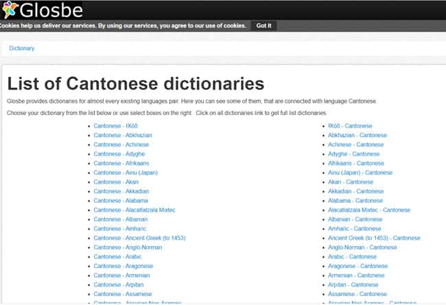 Globse Cantonese-any language Dictionary online
